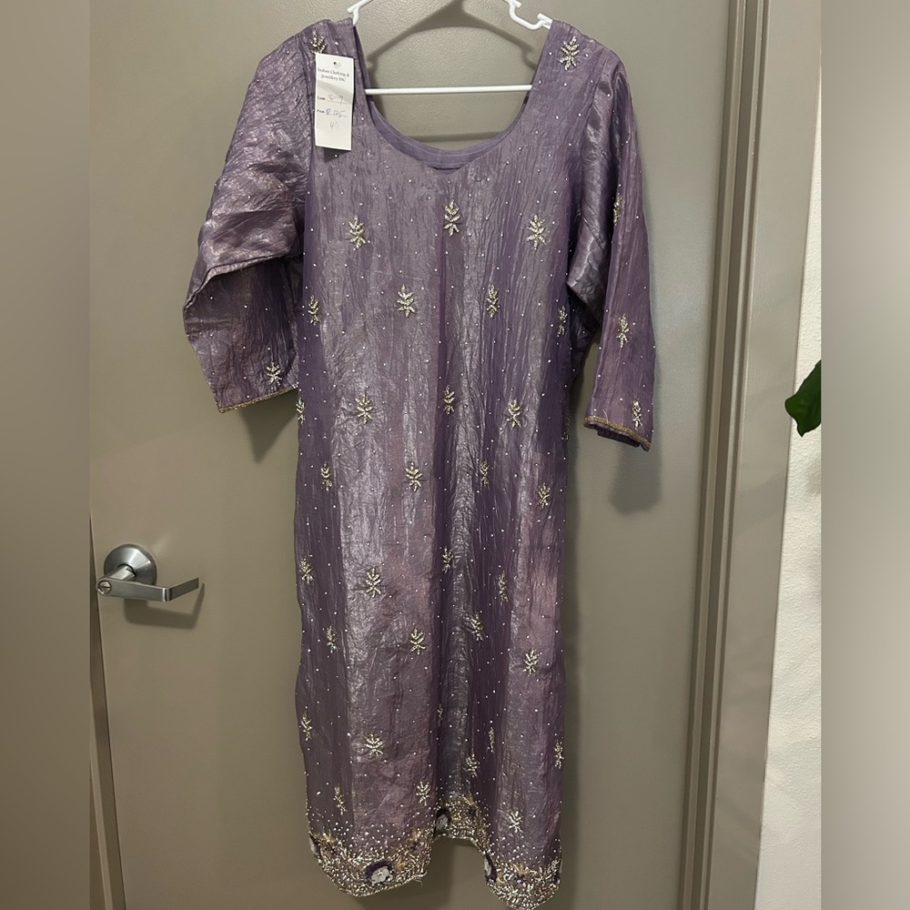 NWT New Purple Sheesha Pakistani Indian Salwar Kameez Kurti Beaded Dress